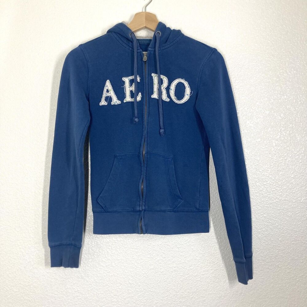 Y2K Aeropostale Hoodie Womens XS Blue Full Zip Sweatshirt